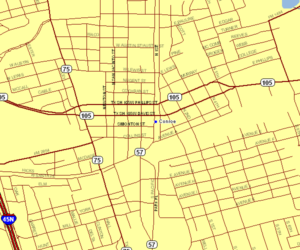 Inner City Map of Conroe, Texas