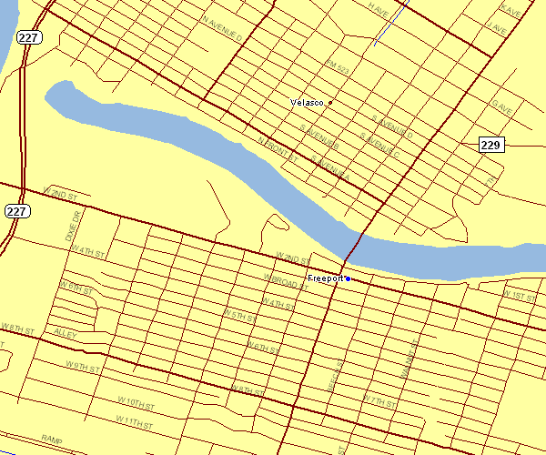 Inner City Map of Freeport, Velasco, Texas