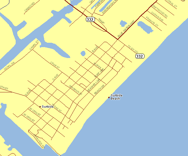 Inner City Map of Surfside Beach, Texas