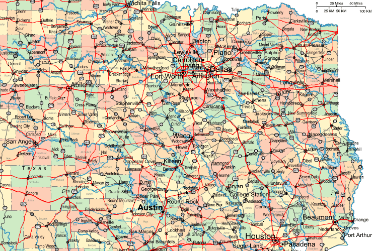 Highway Map of Eastern Texas