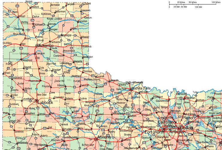 Highway Map of Northern Texas