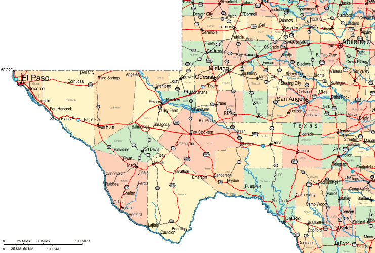 Highway Map of Western Texas