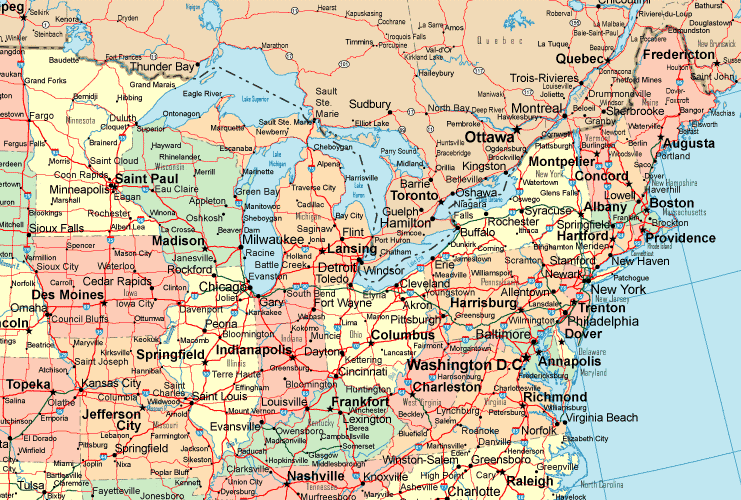 Printable Map of Northeastern USA Political Detail, United States