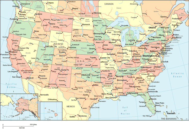 Printable Map of USA Political, United States
