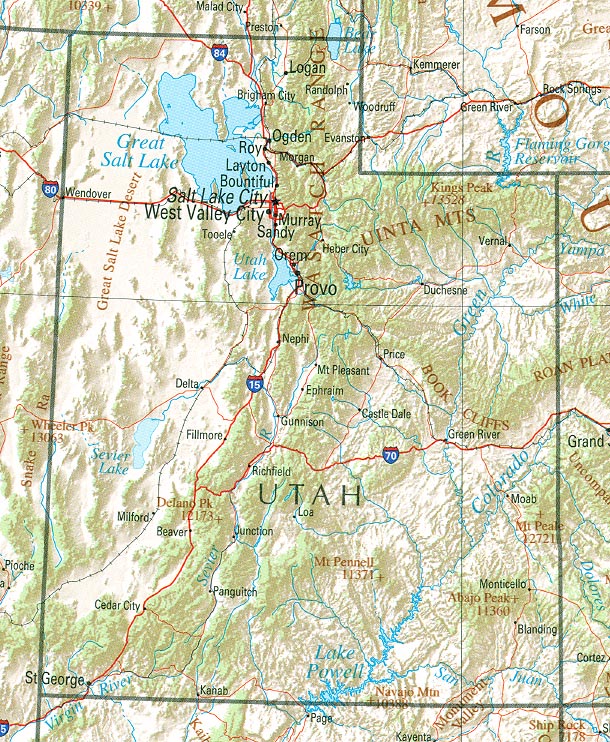 Printable Map of Utah Reference