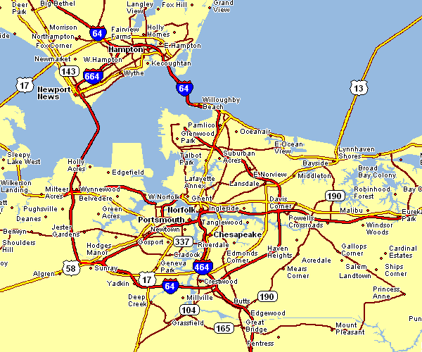 Road Map of Norfolk, Virginia