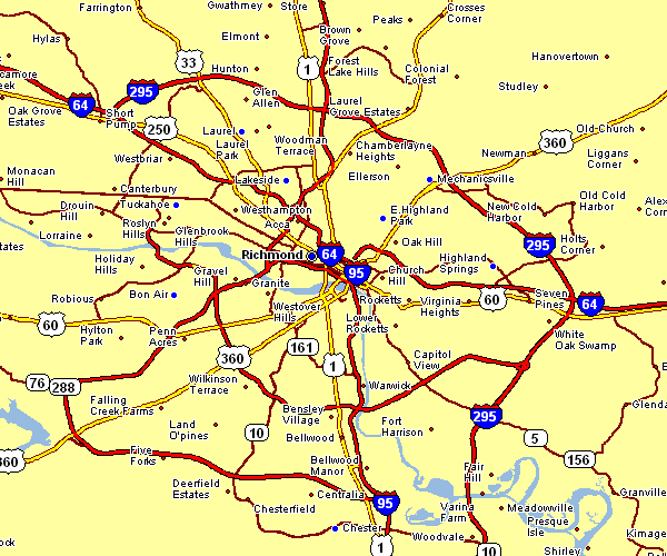 Road Map of Richmond, Virginia