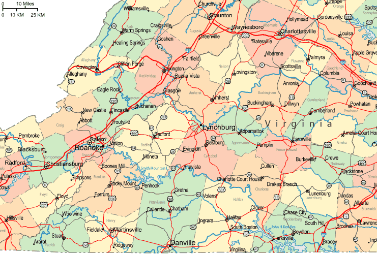 Highway Map of Central Virginia