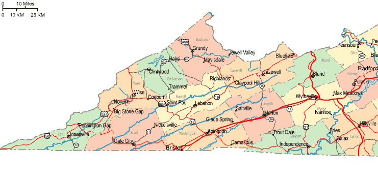 Highway Map of Western Virginia