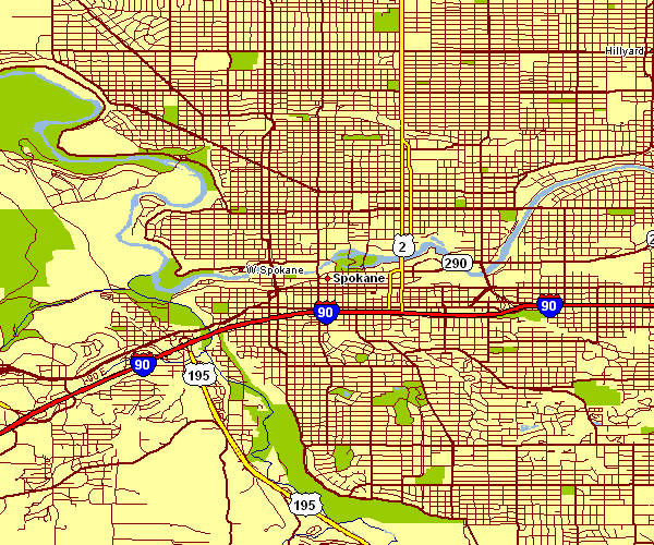 Street Map of Spokane, Washington