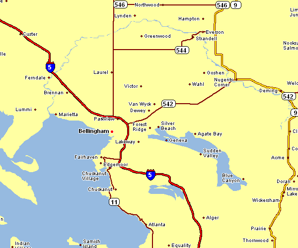 Road Map of Bellingham, Washington