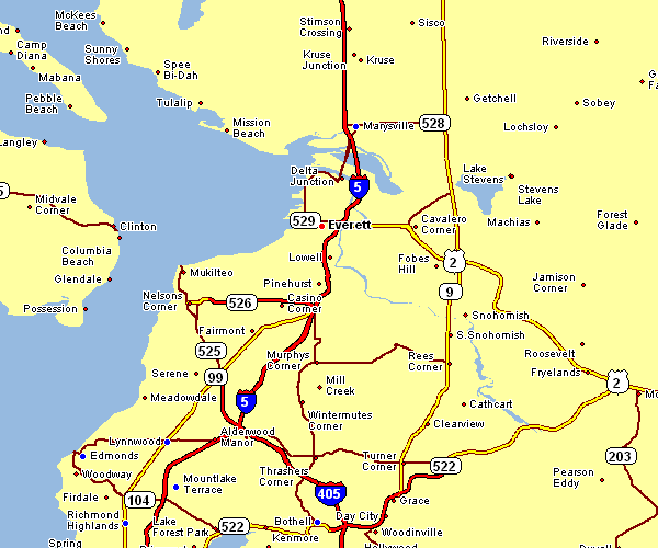 Road Map of Everett, Washington