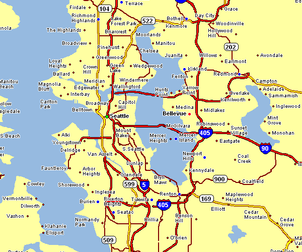 Road Map of Seattle, Washington