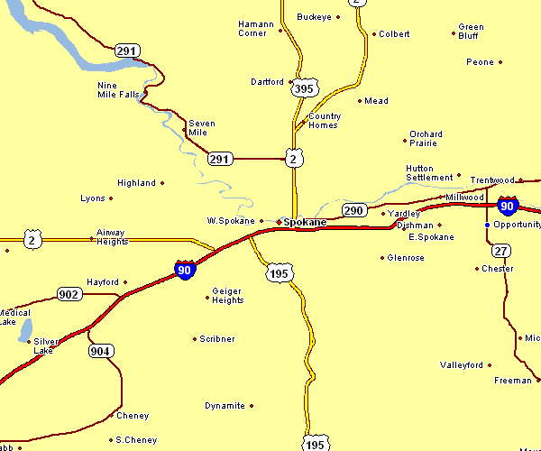 Road Map of Spokane, Washington