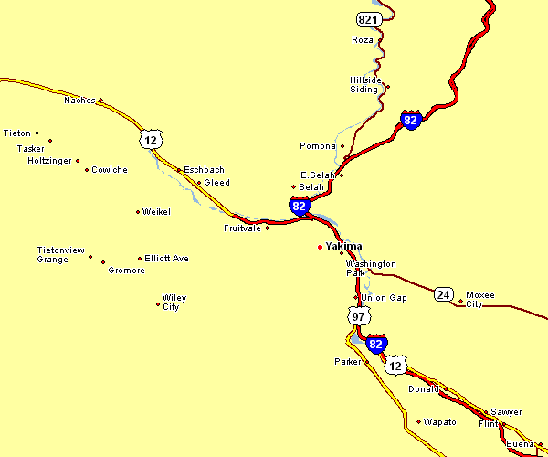 Road Map of Yakima, Washington