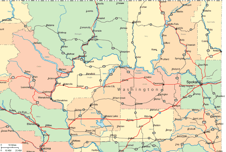 Highway Map of Northeastern Washington