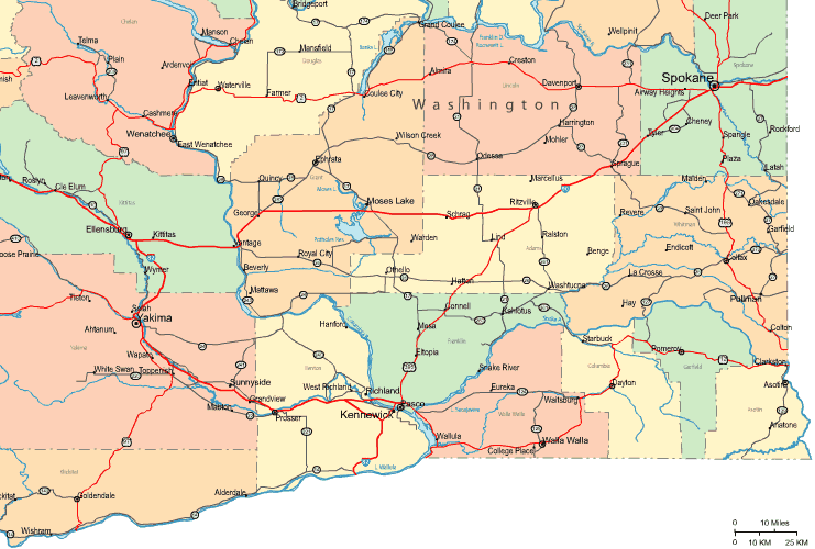 Highway Map of Southeastern Washington