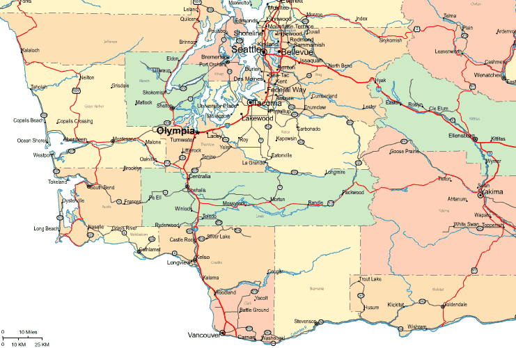 Highway Map of Southwestern Washington