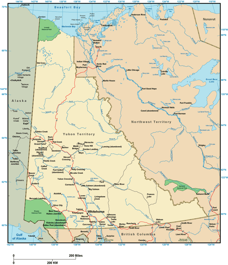 Printable Map of Yukon Territory, Canada